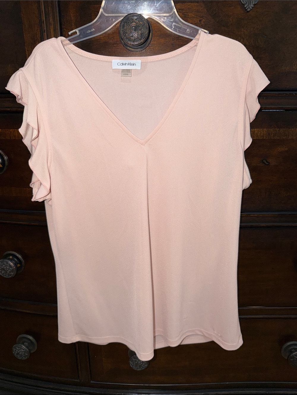 Calvin Klein Blush Pink V-Neck Ruffle Sleeve Blouse